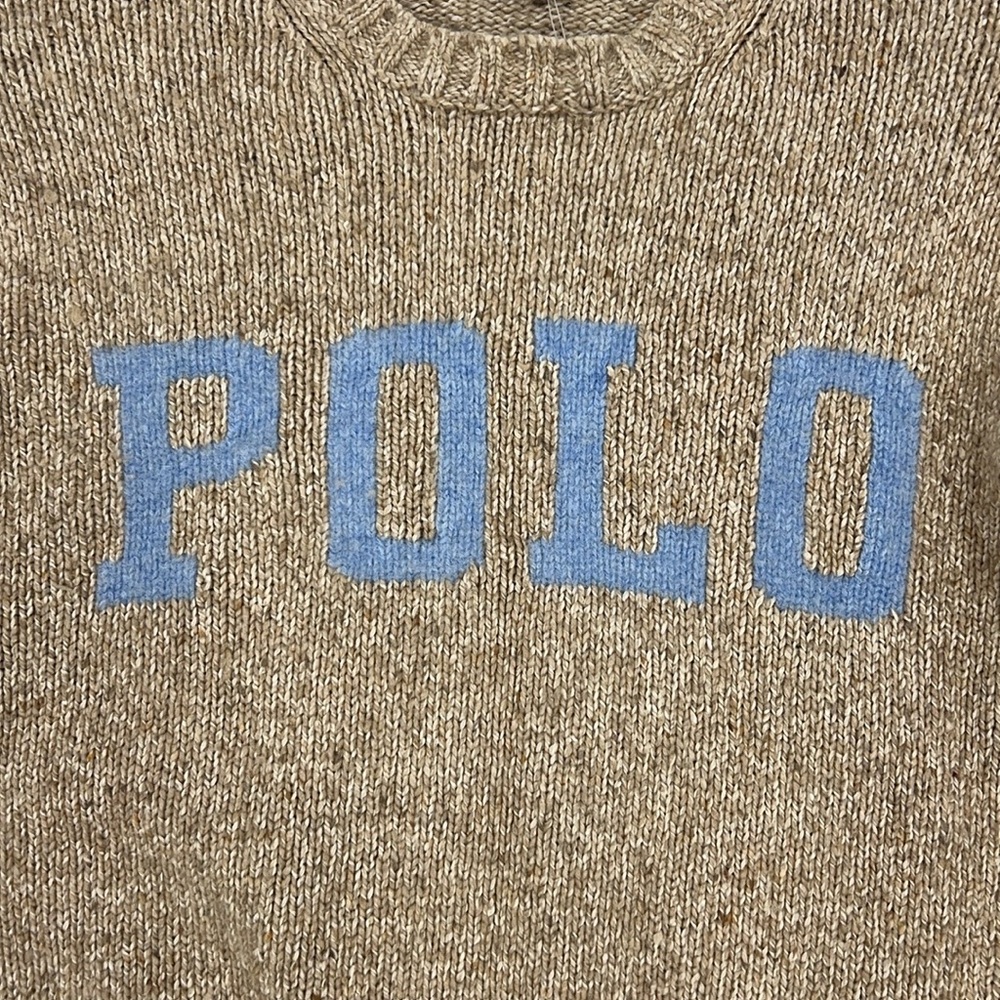 Polo Ralph Lauren Logo Crewneck Wool Blend Sweater Blue & Tan SZ XS - Picture 4 of 13